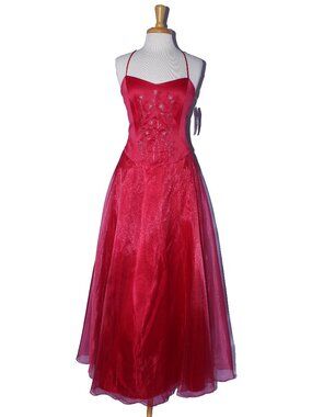 Poly USA #2316 Long Organza and Satin Formal Prom Gown-Size XL-Red